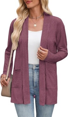 Women's Lightweight Open Front Cardigan Sweater Casual Loose Knit with Pockets