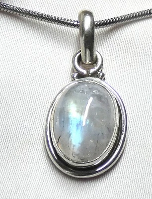 🌙💙 Mondstein Anhänger 925 Silber – oval • intensiver Blauschimmer • Unikat 💙 - Bild 1 von 4