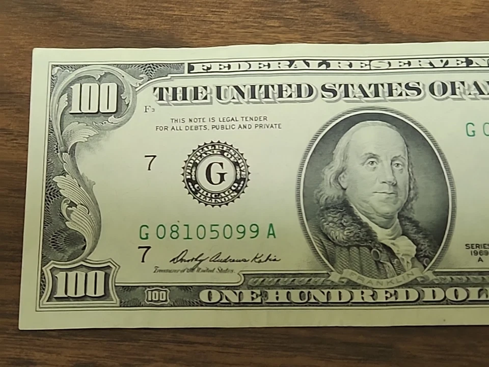 Series 1969A $100 Bill * CHICAGO * G 08105099 A - Image 3 of 4