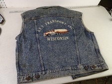 Vintage LEVI'S 70507-4813 Denim Vest Made In USA Wisconsin Trucking Embroidered