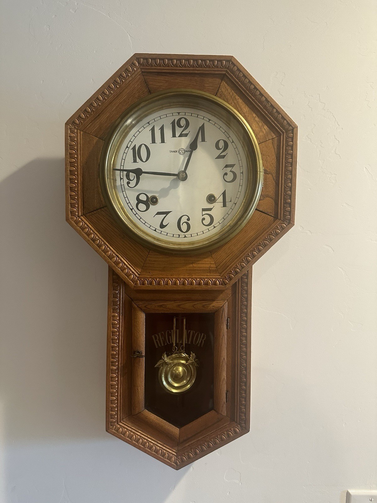 Antique 1895 Oak Regulator Wall Clock 8 Day Hour Strike Gong Running