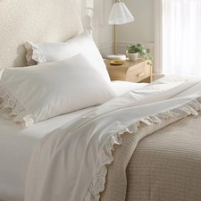 Queen 400 Thread Count Performance Sheet Set Ivory/Eyelet Ruffle Hem - Threshold