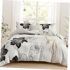 3 Pieces Duvet Cover Set King Black White Floral Pattern Comforter Cover