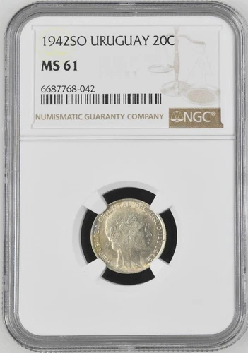 Uruguay 20 Centesimos 1942SO NGC MS 61