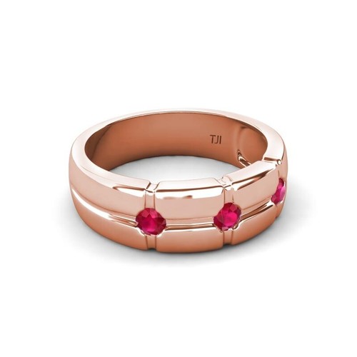 Ruby Cross Patterned Men Wedding Band (7.50 mm) in 14K Gold JP: 355205 - Picture 20 of 22