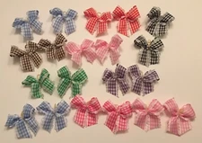 20 small gingham with lace trim dog bows Dog Grooming Bows Pet Bows Handmade USA