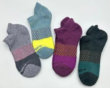 Bombas 4 pairs Women's Tri-Block Marl Ankle Socks Cushion Size Med 4 Colors Mix