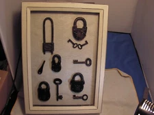 Antique Pad Locks and Keys Wall Shadow Box Key Holder 14"x10"x2.5"