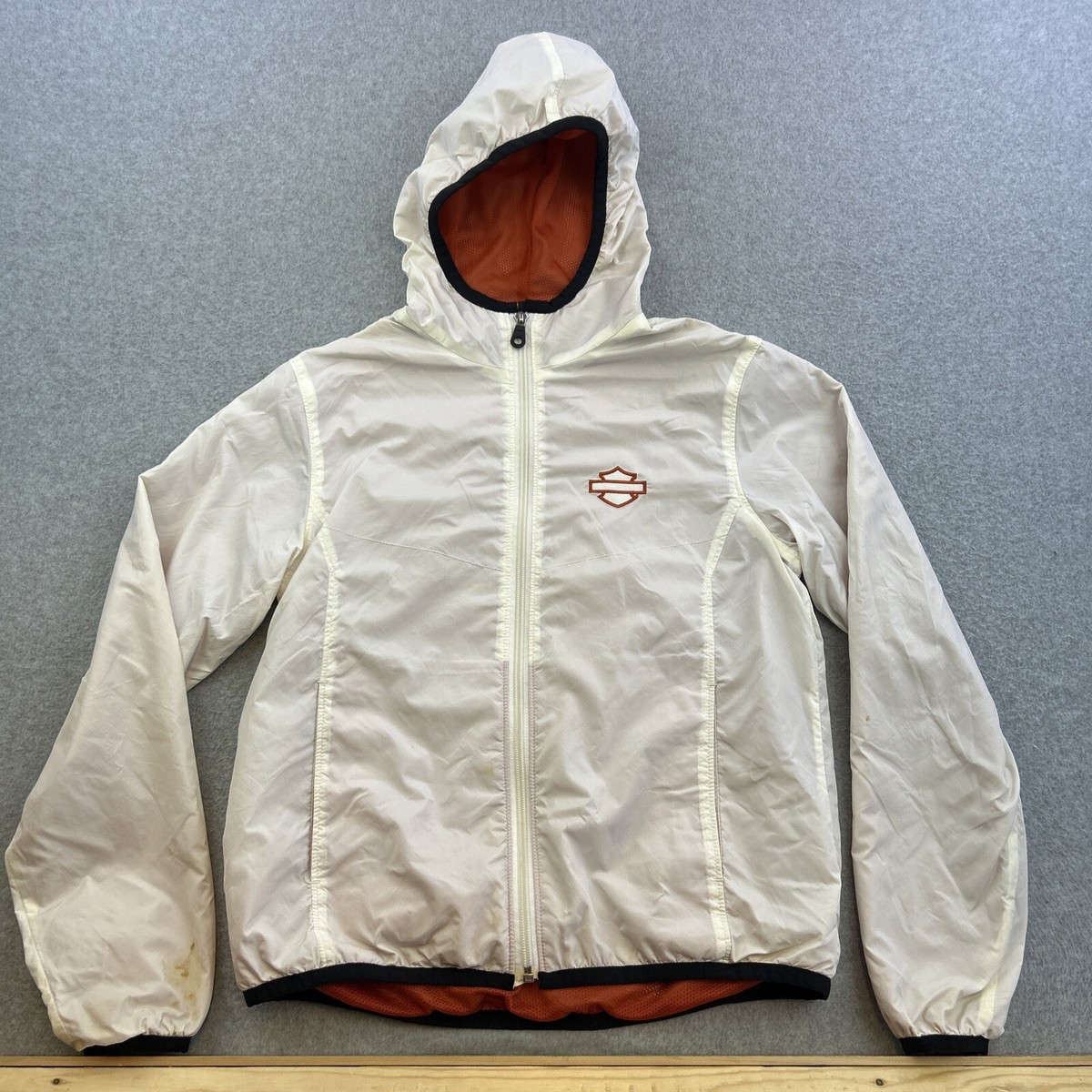 Harley Davidson Jacket Womens Small White Windbreaker Full Zip