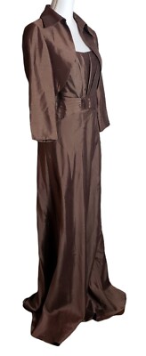 Eliza J Bronze Brown Maxi Dress & Bowlero Jacket Size 12/14 Formal Wedding  READ | eBay