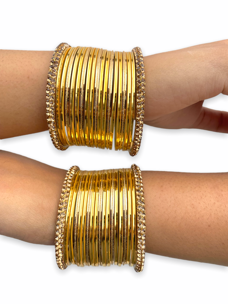 Chohan's simple Shiny Crystal gold churi kara bangle set, indian pakistani