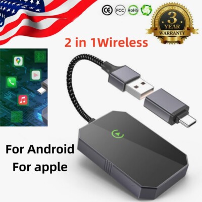 2 in 1 Wireless Apple CarPlay adapter/Wireless Android Auto Adapter Plug & Play