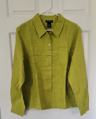 Dialogue Womens Linen Blend Lime Green Long Sleeve Patterned Jacket Dressy Large