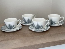 Sweese Coffee Cups & Saucers Set Of 4 Porcelain White Gray Tea