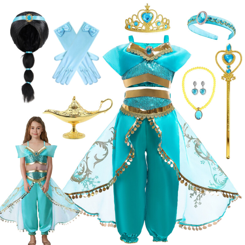 Niñas Disfraz de Jazmín Vestido de Princesa Aladino Niños Fiesta de Cumpleaños Vestido Elegante