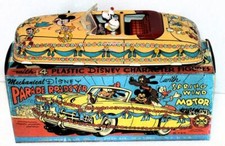 SCARCE NEAR MINT DISNEY1950s TIN "PARADE ROADSTER" "SPRING WIND MOTOR" REPRO BOX