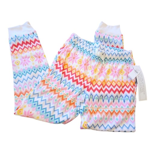 Old Navy Pants Girls Pink and White Fleece Fair Isle Jogger Size Large JJ2183