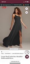David  s Bridal Satin One Shoulder Bridesmaids Dress 4 Long Black