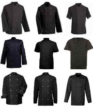 BLACK CHEFS JACKET FULL/HALF SLEEVE. VARIOUS STYLES BANQUET WAITER KITCHEN COAT 
