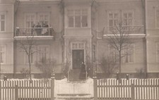 REAL PHOTO - Rooming House, Picket Fence, Long Dresses, Snow