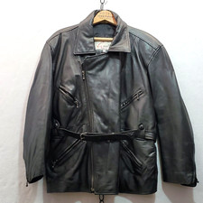 VTG 80s Excelled Women's Fitted Black Leather Moto Jacket Cinched Waist Sz L