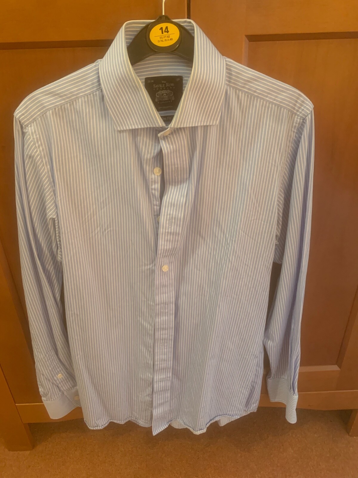 FILA Camicia da uomo blu a righe Savile Row Company taglia 15 sottile