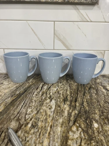 Set of 3 Corelle LIGHT BLUE Stoneware Coffee Tea Mugs Cups 3 3/8"H