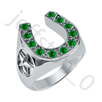 0.50 Ctw Lab Created Emerald 14K White Gold Over 2-Star Horseshoe Men's Ring