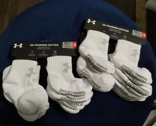 2 x UNDER ARMOUR Training Gripper SOCKS 6 Pair COTTON Quarter 6-12 months WHITE