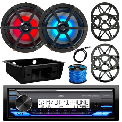 JVC Marine Stereo Receiver, 2x 6.5'' Speaker, 4x Grilles, Dash Kit, Antenna, Wire