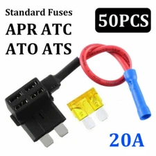 50 Set Car Add-a-circuit Fuse TAP Adapter 20A Standard ATO ATC Blade Fuse Holder