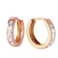 14K. SOLID GOLD CUBIC ZIRCONIA HOOP EARRINGS Rose Gold 