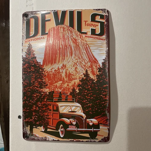 Metal Tin Signs Vintage Art Wall Decoration Devils Tower Wyoming Ancient Tree
