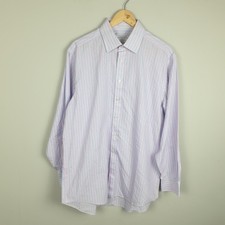 Charles Tyrwhitt Shirt Mens 16.5 Blue Pink Stripe Non Iron Office Formal