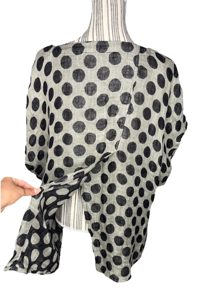 FLAX Beige Black Polka Dot Linen Back Slit Shirt Size SMALL DRY CLEANED ONLY — 第 3/4 张图片