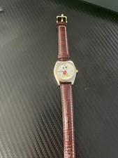 Title: Vintage Disney Mickey Watch by Accutime   Gold-Tone Case, Brown Strap