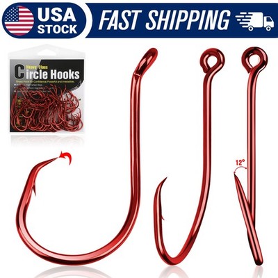 50-100PCS Circle Hooks - Red Black Saltwater & Freshwater Octopus Fishing Hooks