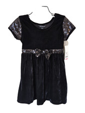 George Girl's Black Velvet Dress Sequin Details Bow Holiday Size XS 4-5 New