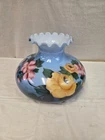 Vtg 10" Fitter Hand Painted Floral Hurricane Milk Glass GWTW XL Lamp Shade