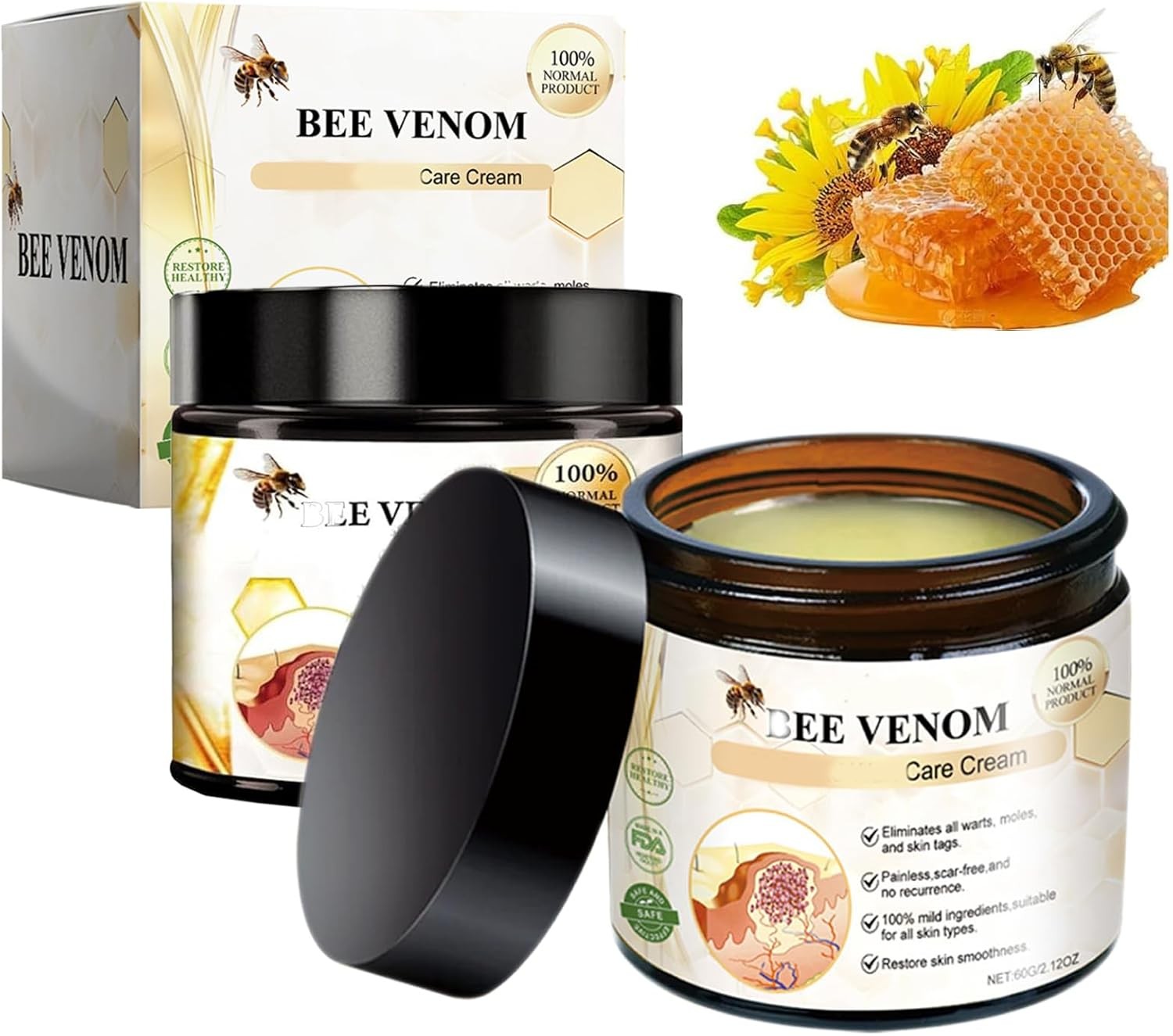 2PCS Bee Venom Cream Skin Tag Removal Kit, Bee Venom Skin Treatment Cream, Mult