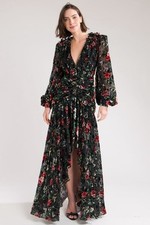 Patbo Gown Dress Black Velvet Floral Long Sleeve Formal Event Evening Size 0
