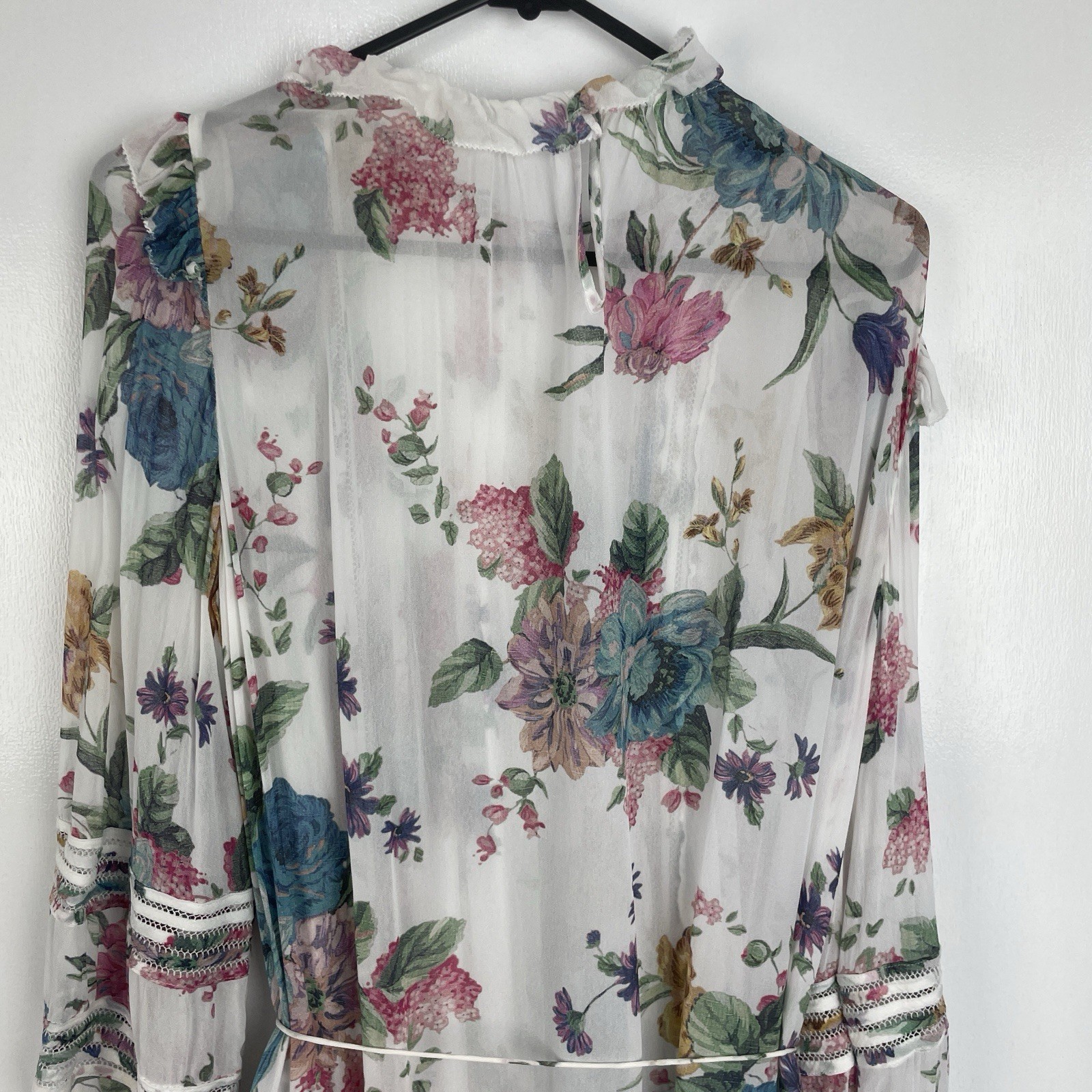 Zimmermann Ninety Six Linear Midi Dress Size 3 / 14 Au White Floral Ruffle