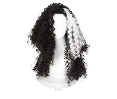 Adult Brown & White Long Curly Wig Halloween Costume Cosplay Bellatrix Lestrange