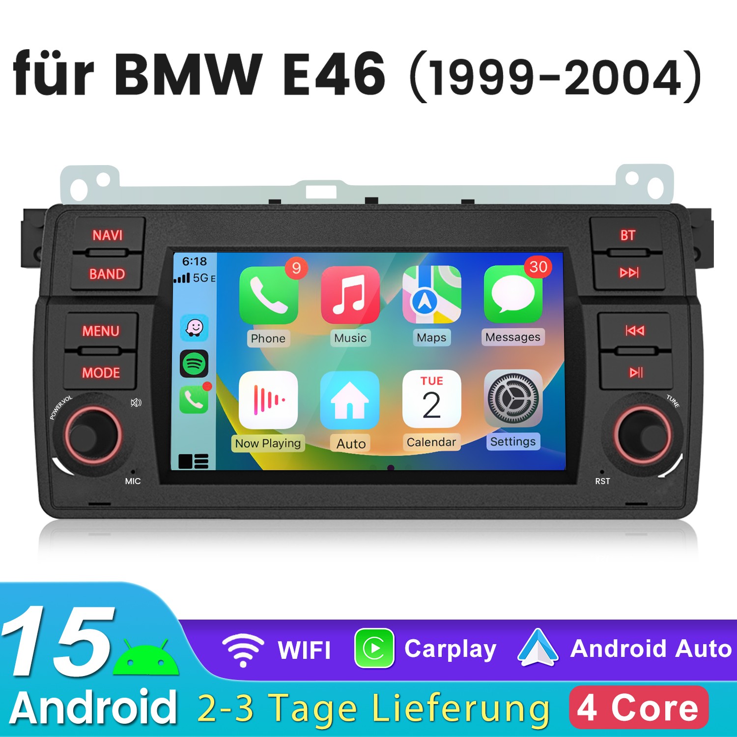 Radio Coche 7" Android 15 para Serie 3 BMW E46 318 320 GPS NAVI WiFi BT FM Carplay DAB+