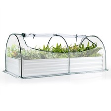 202x101x81 cm Galvanized Raised Garden Bed with Cover Mini Greenhouse