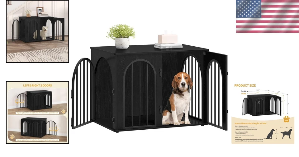 Wooden Dog Crate Furniture Indoor Pet House End Side Table for Small Medium Dogs - Image 2 of 4