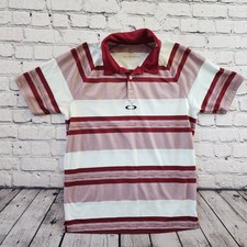 Oakley Men's Size Medium Striped Golf Polo Shirt Red White Tailored Fit