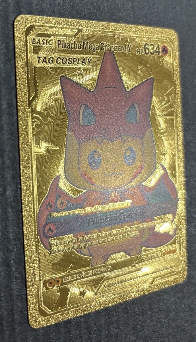 Pokemon TCG Basic Pikachu Mega Charizard Y Tag Cosplay HP 634 Gold