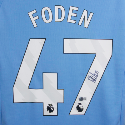 Phil Foden Signed Manchester City Soccer Jersey #47 with Beckett