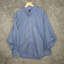 Jos A Bank Dress Shirt Mens XL Blue Travelers Collection Herringbone Button Down